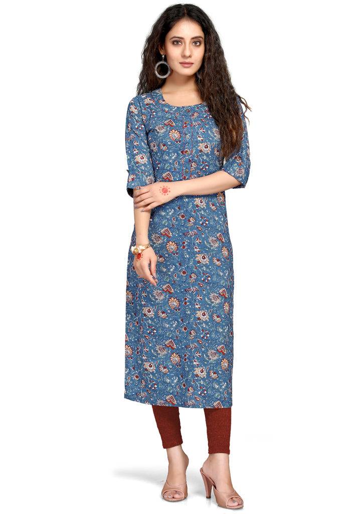 Blue pure cambric cotton jaipuri printed kurti
