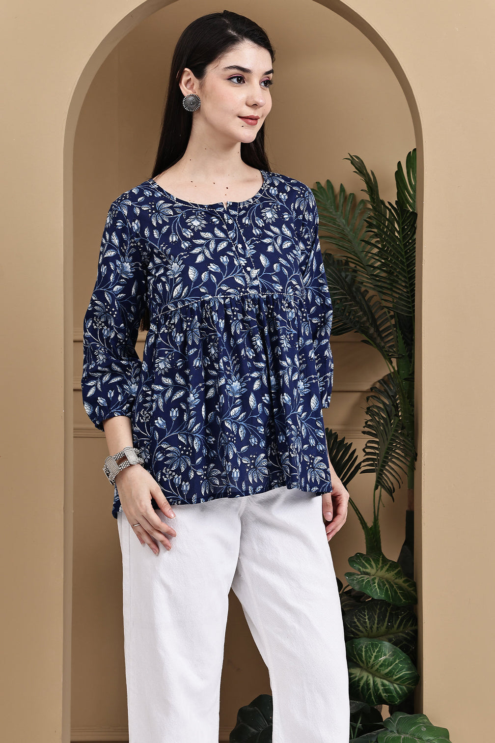 Garden vibes blue cotton jaipuri printed short top