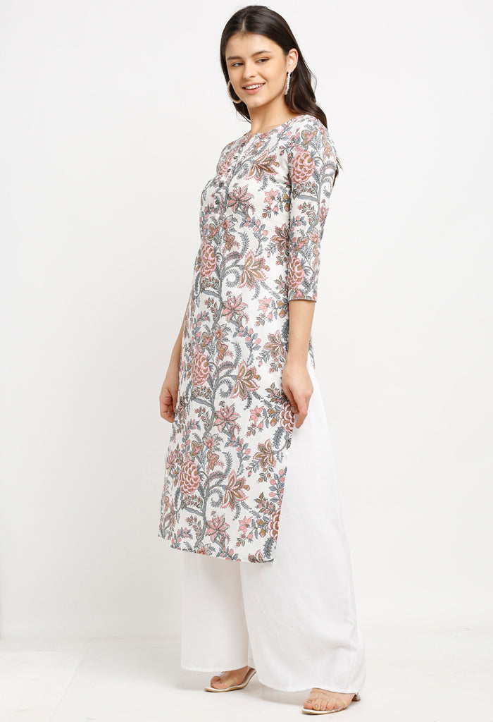 White and red pure cambric cotton jaipuri printed kurti