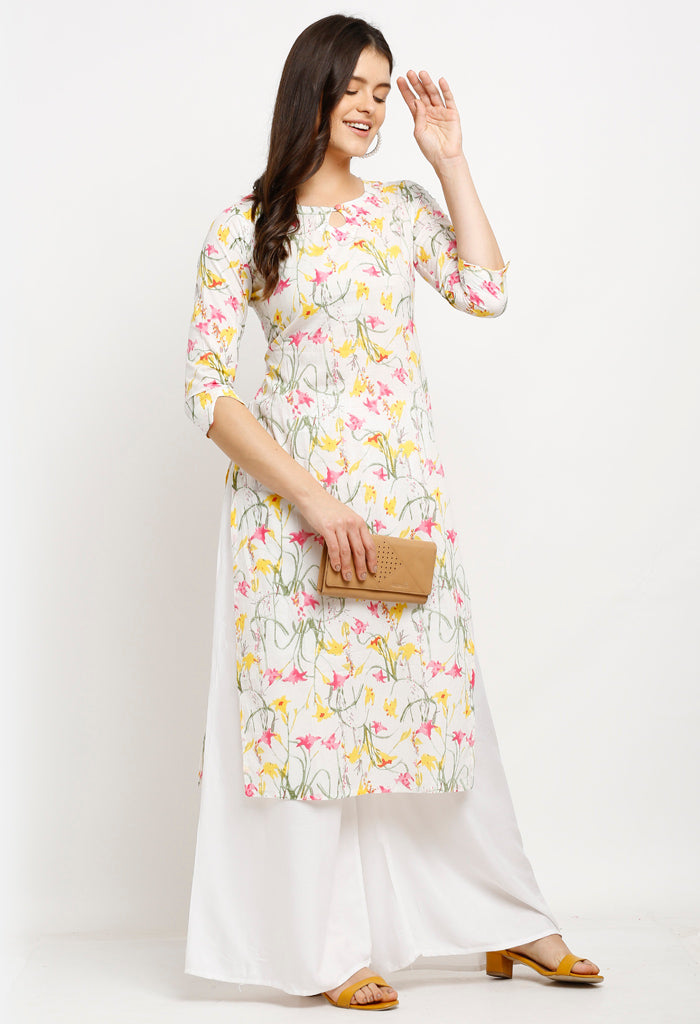 White pure cambric cotton jaipuri printed kurti
