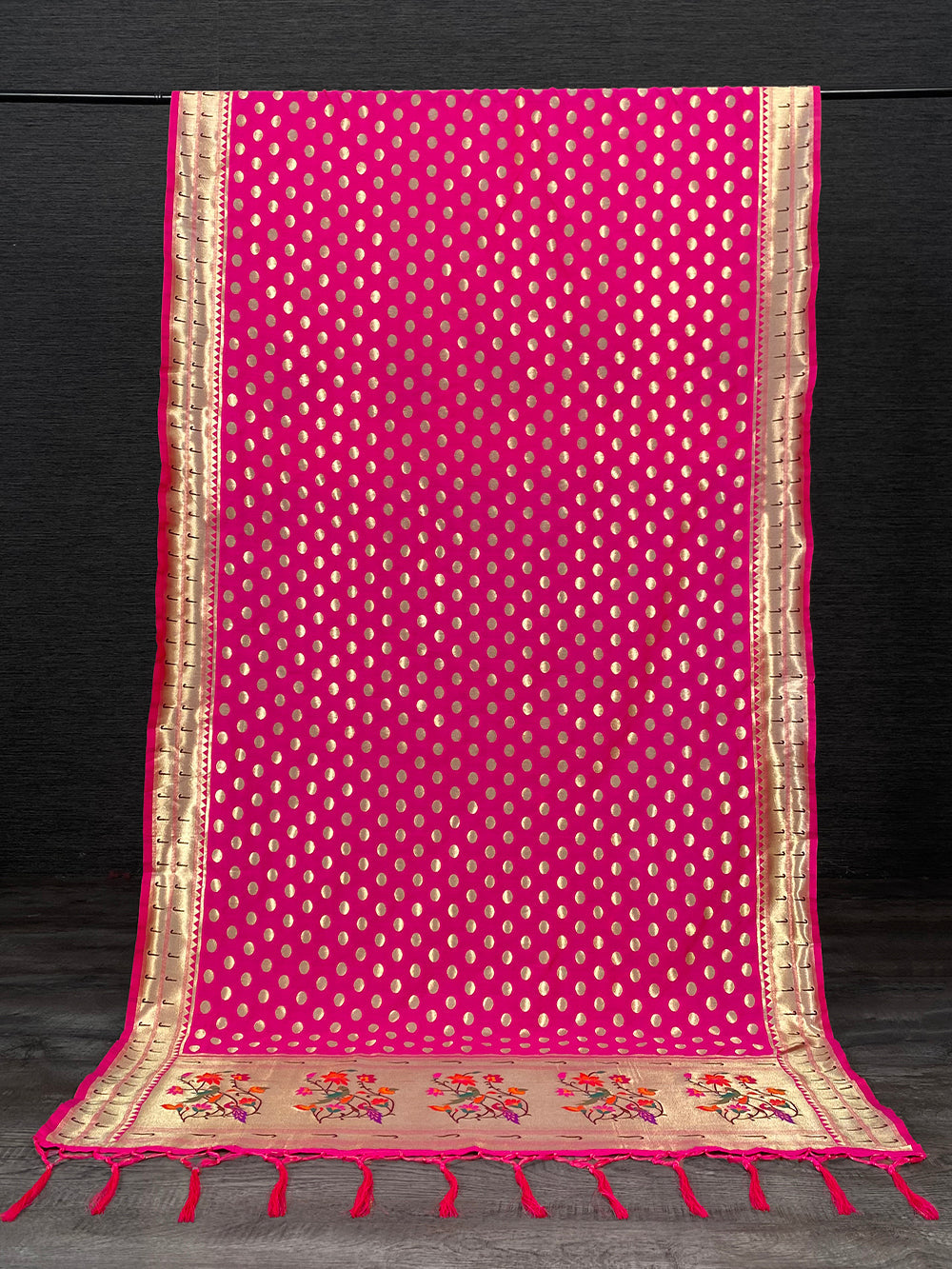 Pink Color Weaving Zari Work Jacquard Paithani Dupatta With Tassels