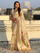 Organza Jamdani Saree with Zari Woven Pallu Festive Wear Saree with Brocade Blouse