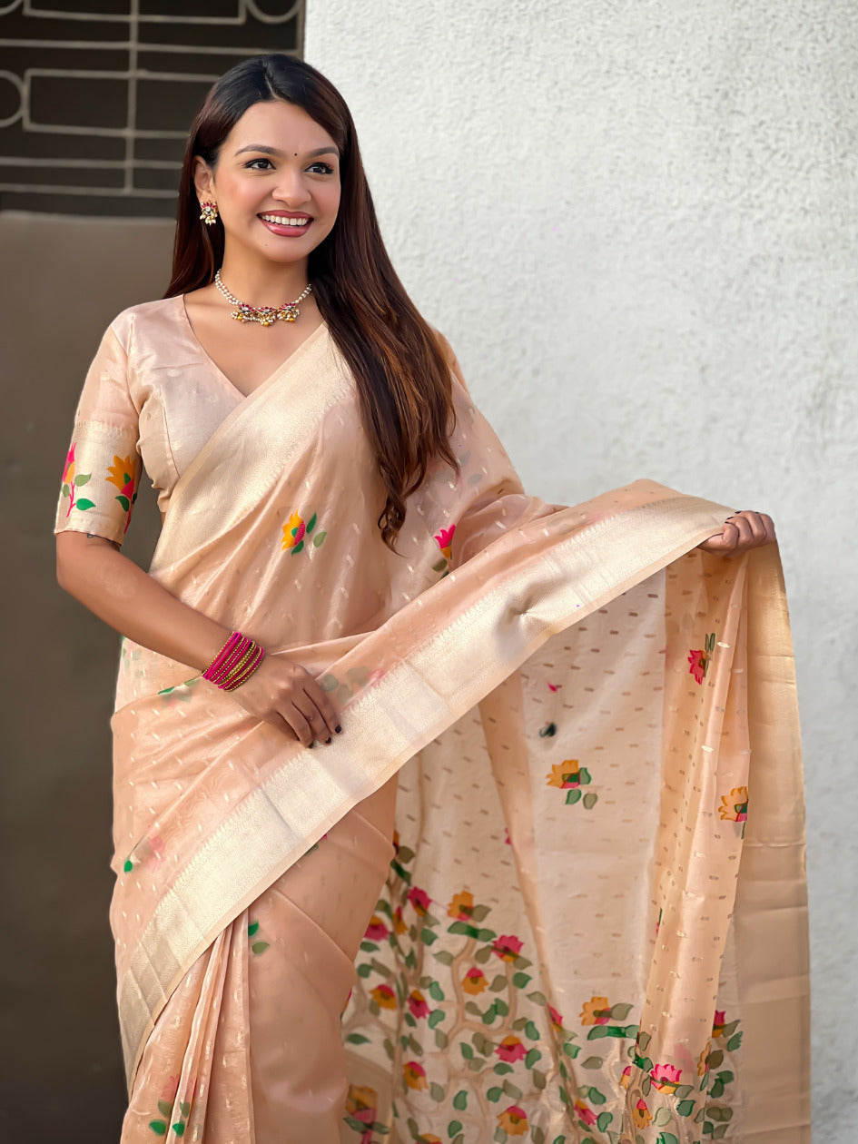 Organza jamdani saree with zari woven pallu festive wear saree with brocade blouse
