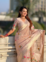 Organza Jamdani Saree with Zari Woven Pallu Festive Wear Saree with Brocade Blouse