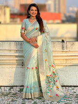 Organza Jamdani Saree with Zari Woven Pallu Festive Wear Saree with Brocade Blouse