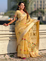 Organza Jamdani Saree with Zari Woven Pallu Festive Wear Saree with Brocade Blouse