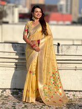 Organza Jamdani Saree with Zari Woven Pallu Festive Wear Saree with Brocade Blouse