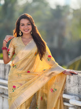 Organza Jamdani Saree with Zari Woven Pallu Festive Wear Saree with Brocade Blouse
