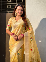 Organza Jamdani Saree with Zari Woven Pallu Festive Wear Saree with Brocade Blouse