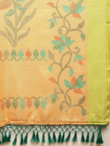 Jamdani Orange Colour Floral Print Solid Saree
