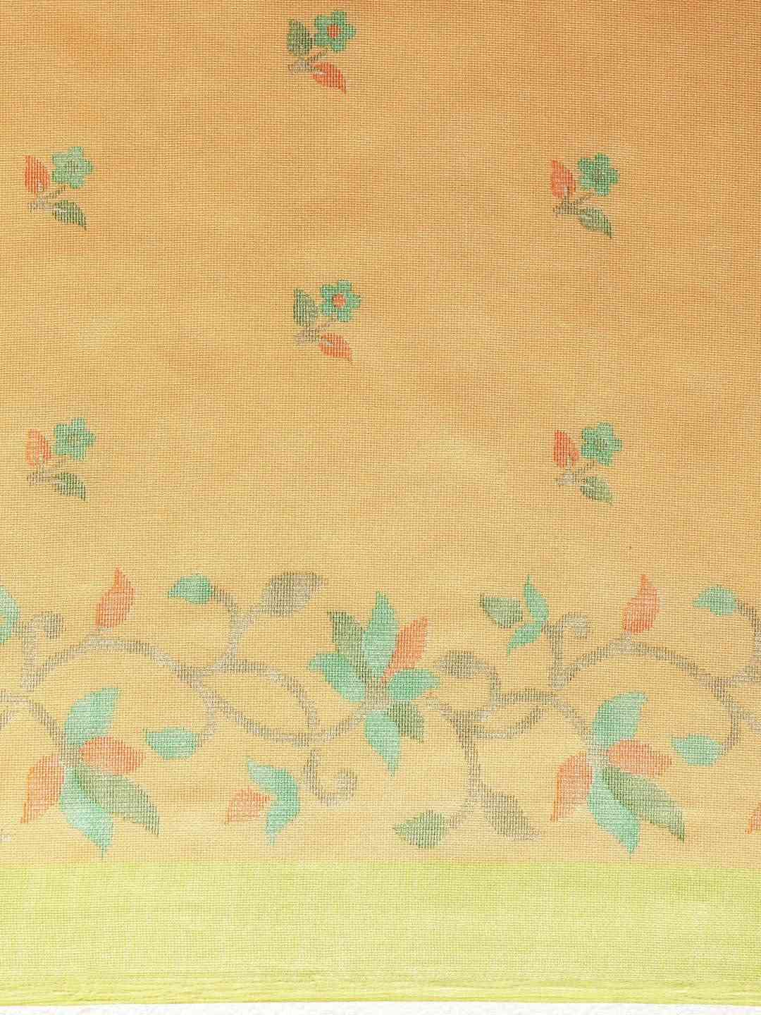 Jamdani Orange Colour Floral Print Solid Saree