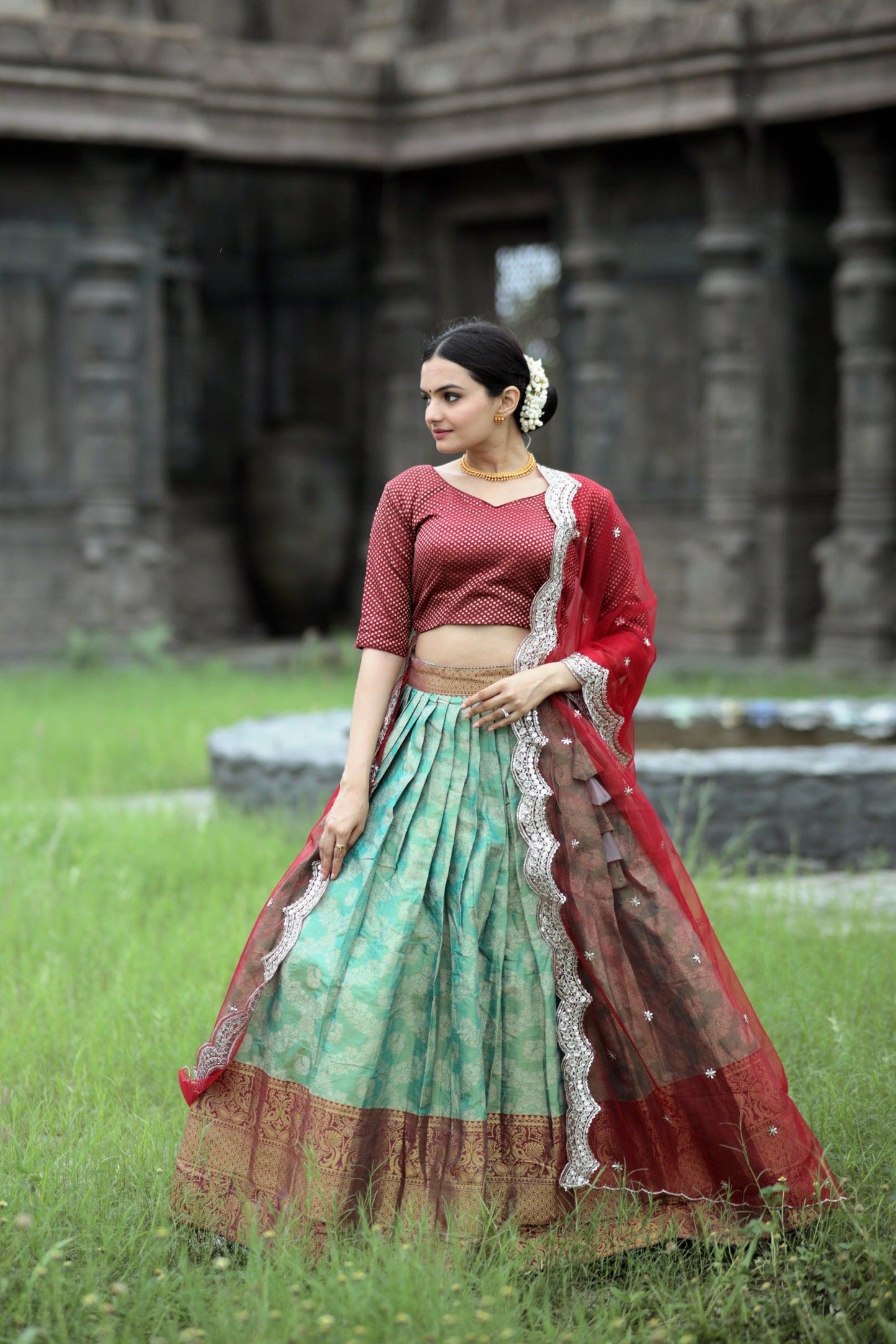 Kanjivaram Pattu Silk Zari Weaving Worked Lehenga Choli