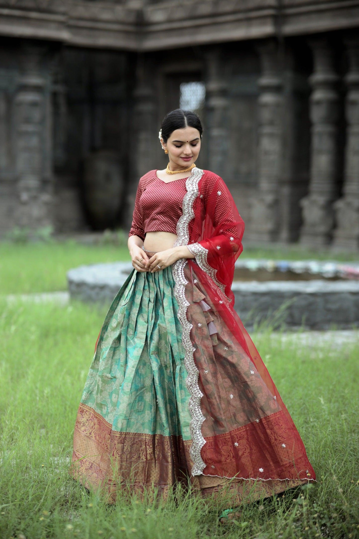 Kanjivaram Pattu Silk Zari Weaving Worked Lehenga Choli