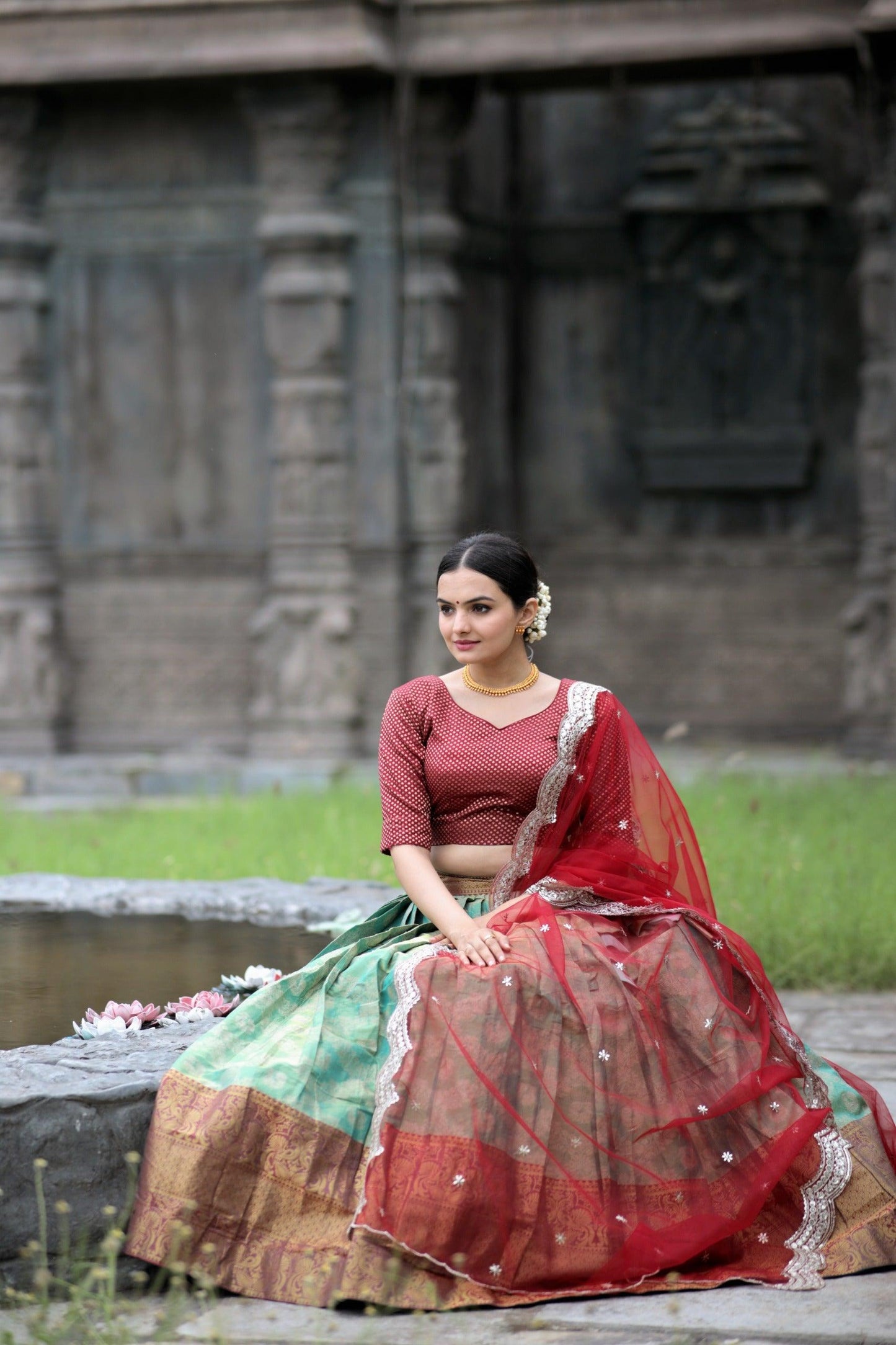 Kanjivaram Pattu Silk Zari Weaving Worked Lehenga Choli