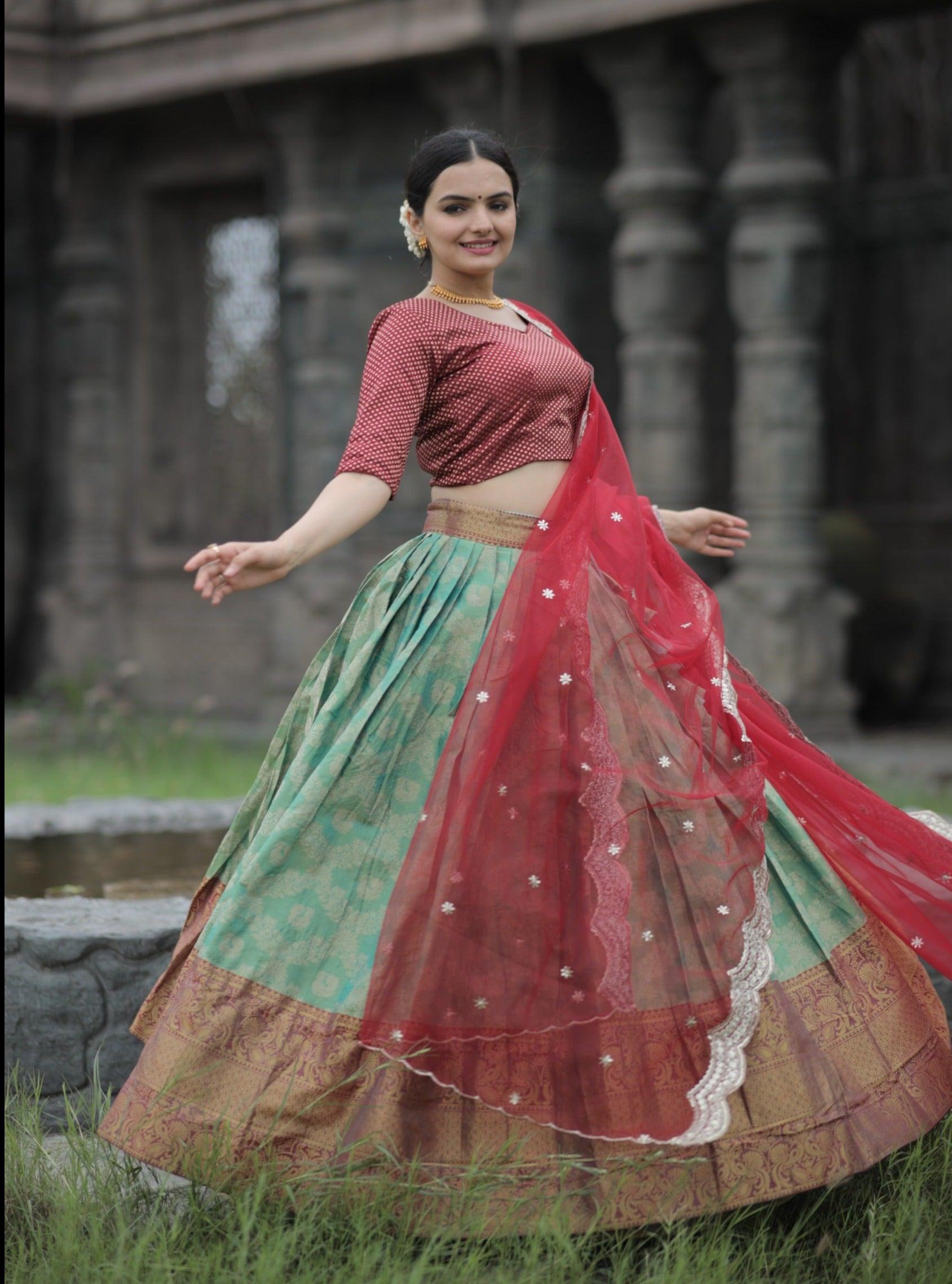 Kanjivaram Pattu Silk Zari Weaving Worked Lehenga Choli