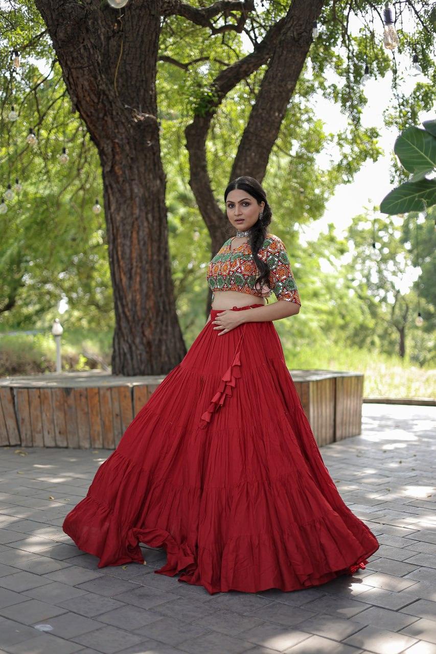 Navratri Wear Traditional Gamthi Worked Ruffle Lehenga Choli Set