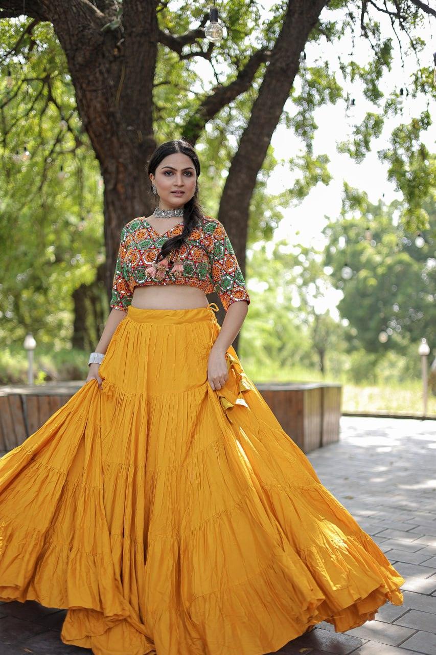 Navratri Wear Traditional Gamthi Worked Ruffle Lehenga Choli Set