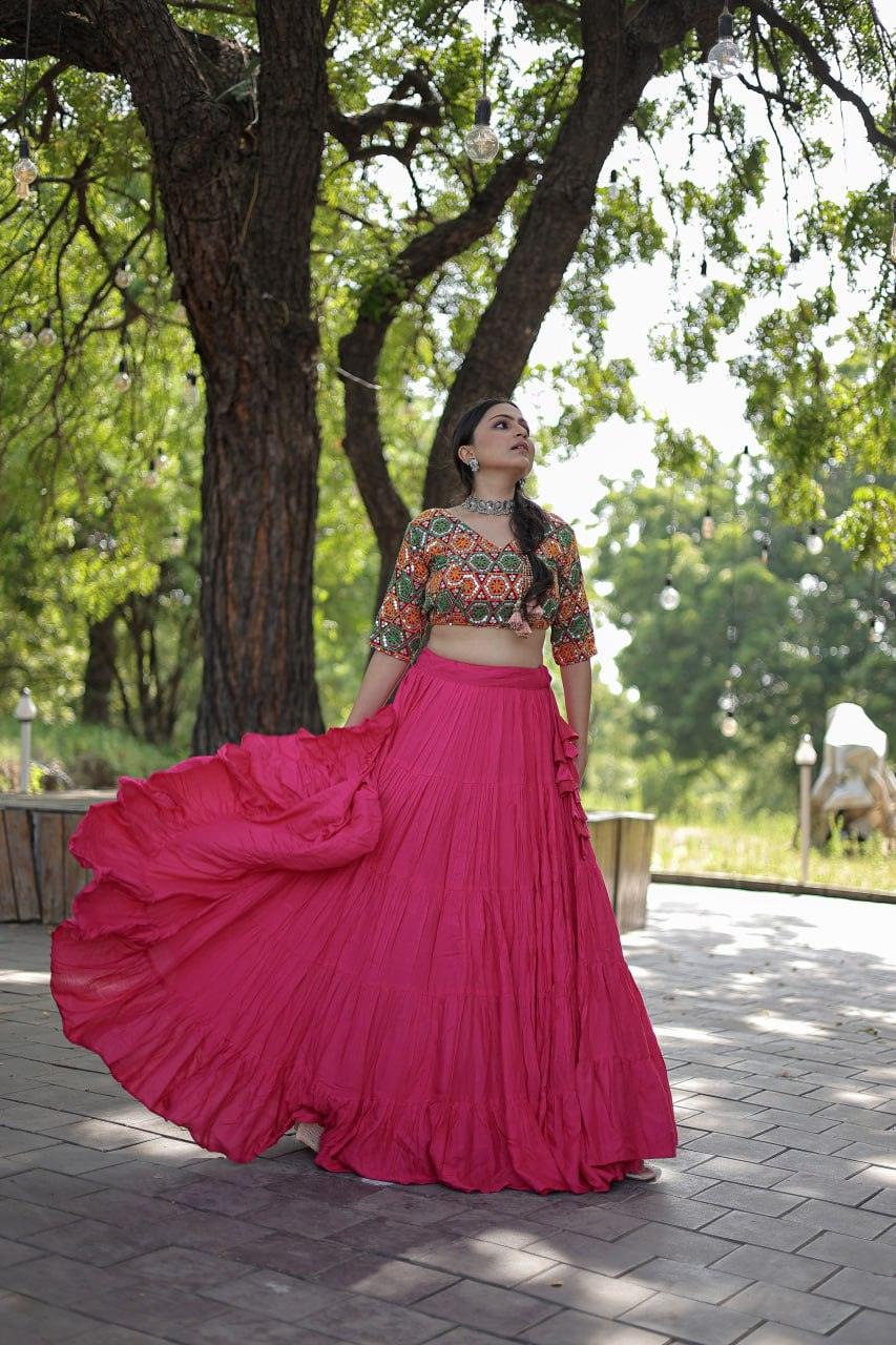 Navratri Wear Traditional Gamthi Worked Ruffle Lehenga Choli Set