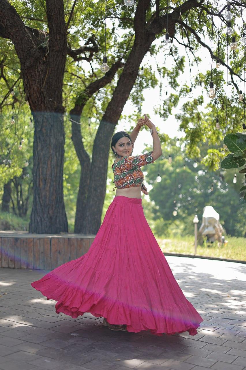 Navratri Wear Traditional Gamthi Worked Ruffle Lehenga Choli Set