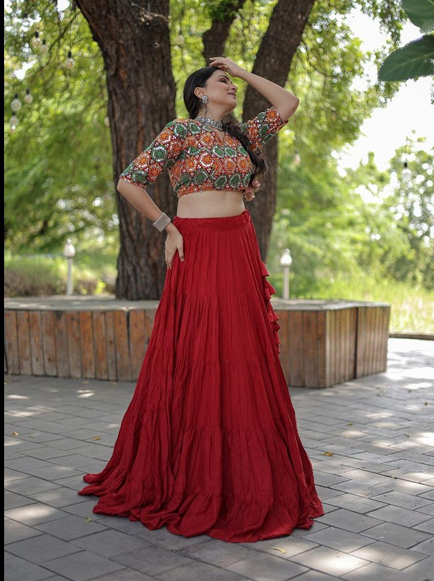 Navratri Wear Traditional Gamthi Worked Ruffle Lehenga Choli Set