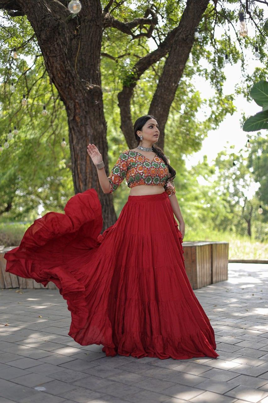 Navratri Wear Traditional Gamthi Worked Ruffle Lehenga Choli Set