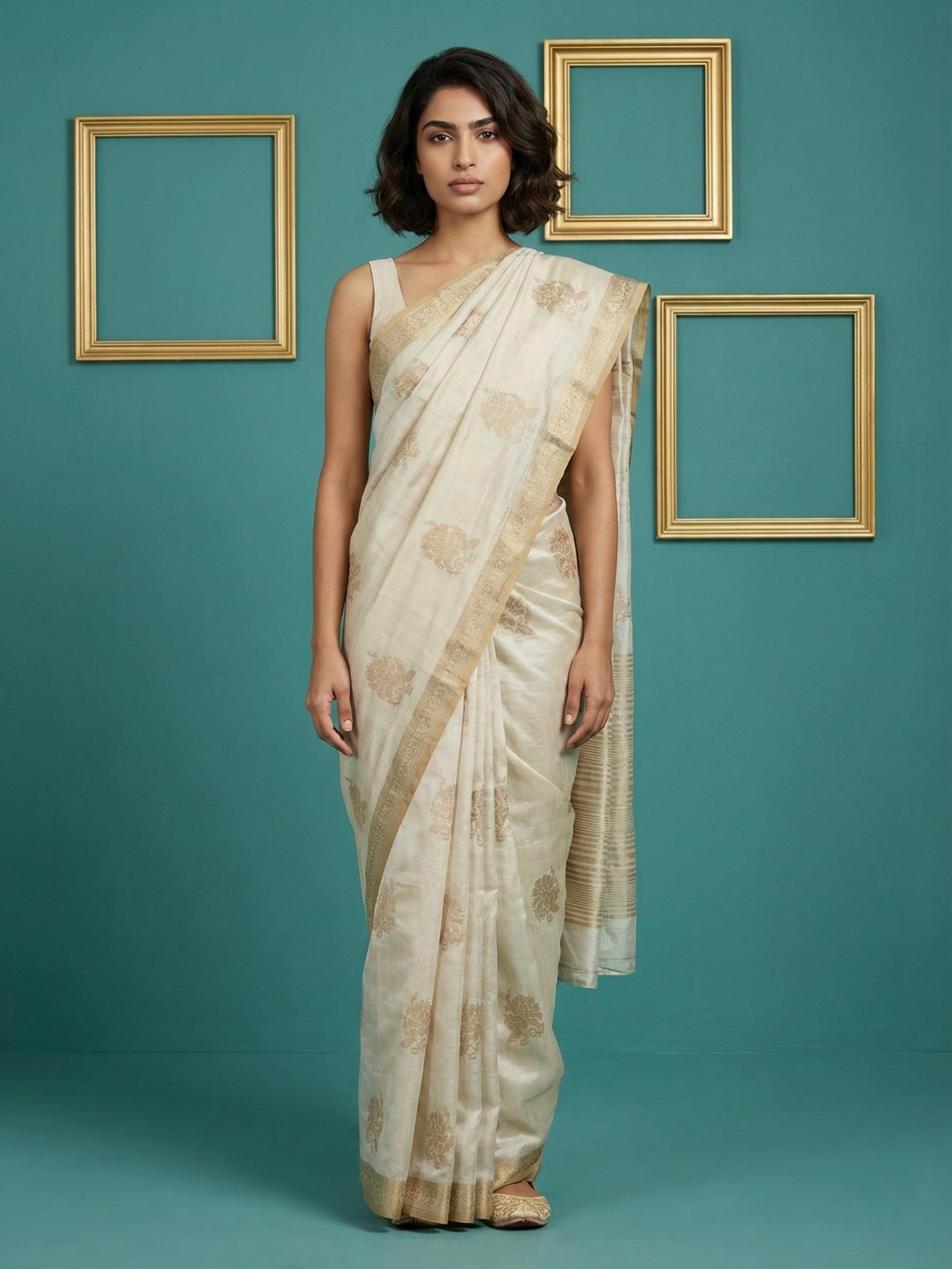 Designer Tussar Silk with Cross Stitch Embroidered Saree