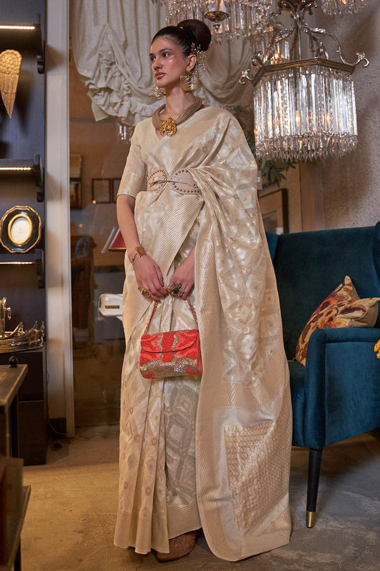 Buttermilk Beige Linen Saree