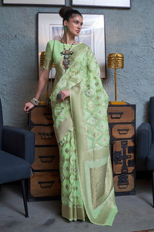 Pastel Green Linen Saree