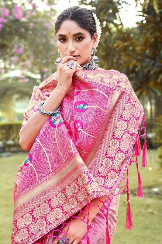 Pink Silk Saree With Blouse Piece Pink