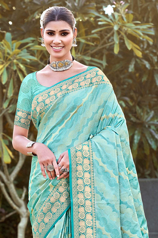 Sky Blue Silk Saree With Blouse Piece Sky Blue