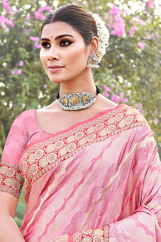 Light Pink Silk Saree With Blouse Piece Pink