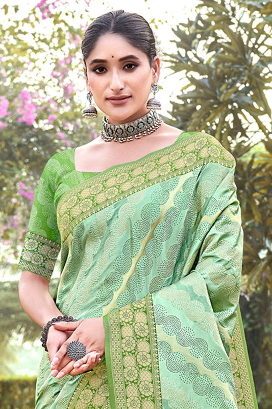Light Green Silk Saree With Blouse Piece Green
