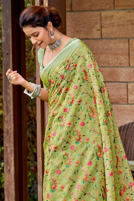 Sheen Green Linen Saree