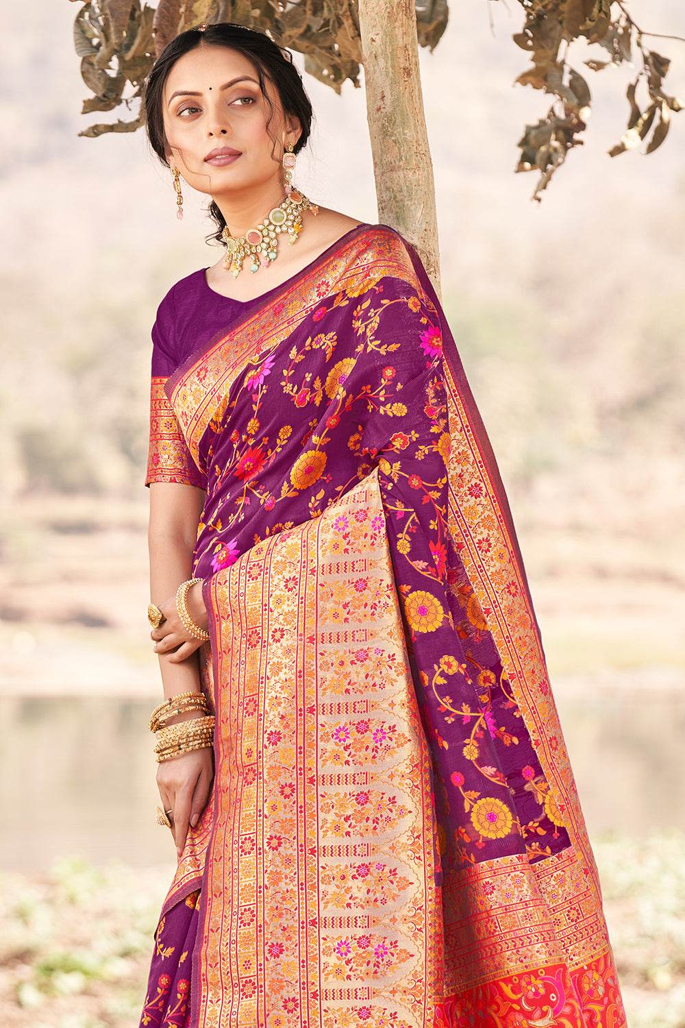 Eggplant Violet Kalamkari Saree