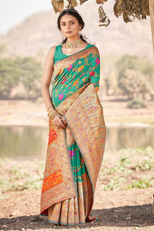 Seafoam Green Kalamkari Saree