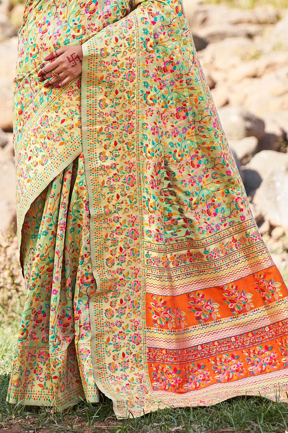 Tea Green Kalamkari Saree