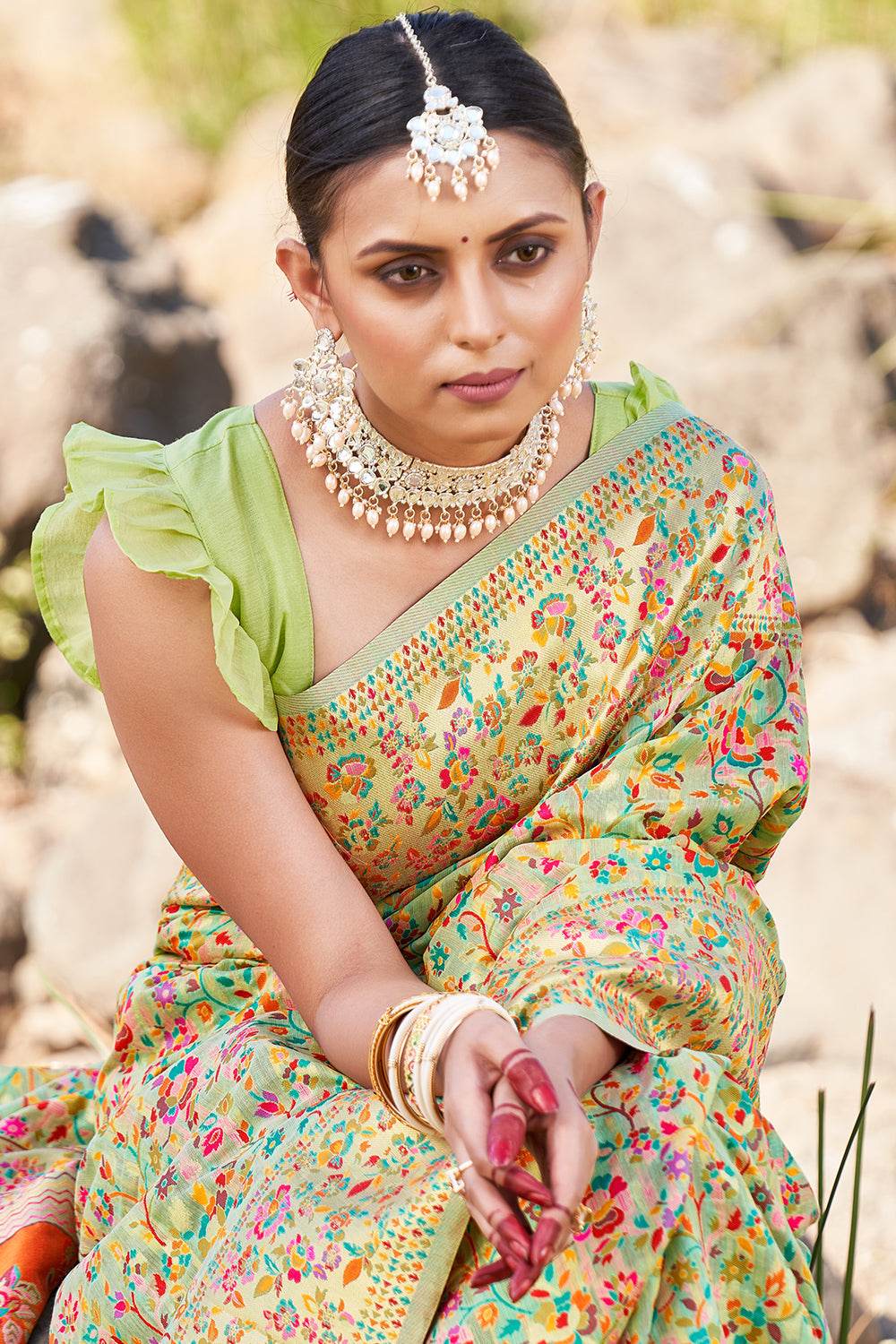 Tea Green Kalamkari Saree