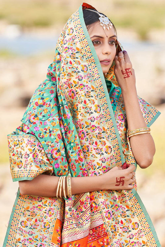 Seafoam Green Kalamkari Saree
