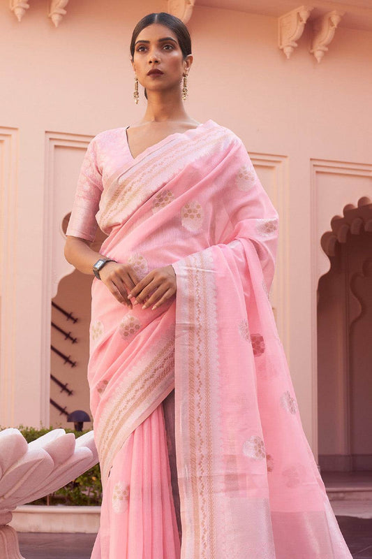 Blush Pink Linen Saree