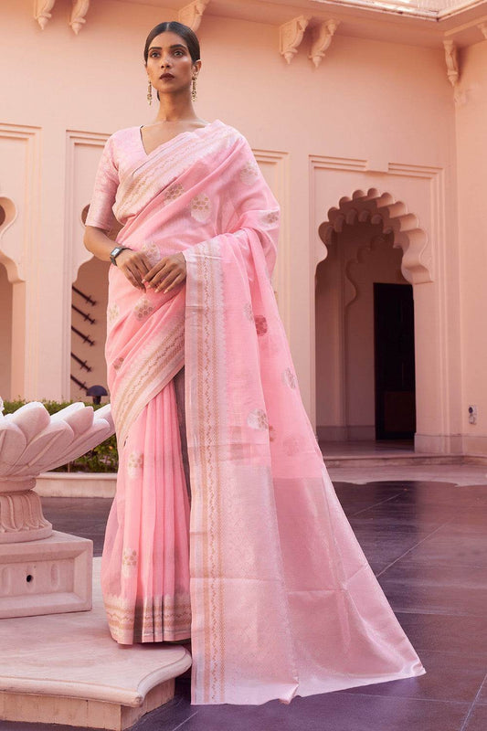 Blush Pink Linen Saree