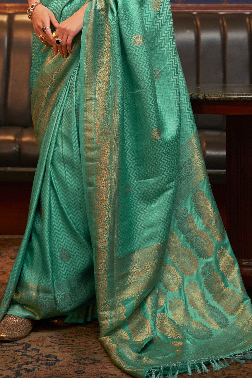Mint Green Satin Silk Saree