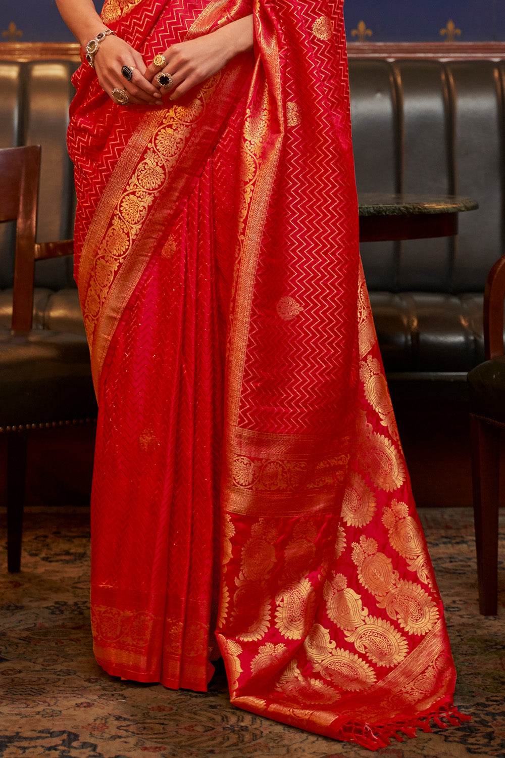 Scarlet Red Satin Silk Saree