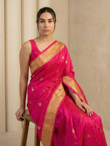 Pink Paithani Silk Saree with Jhumka Zari Motifs, Meenakari Peacock Pallu and Triple Muniya Border