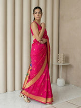 Pink Paithani Silk Saree with Jhumka Zari Motifs, Meenakari Peacock Pallu and Triple Muniya Border