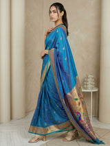 Rama Paithani Silk Saree with Jhumka Zari Motifs, Meenakari Peacock Pallu and Triple Muniya Border
