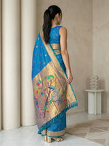 Rama Paithani Silk Saree with Jhumka Zari Motifs, Meenakari Peacock Pallu and Triple Muniya Border