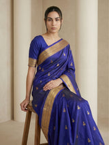 Violet Paithani Silk Saree with Jhumka Zari Motifs, Meenakari Peacock Pallu and Triple Muniya Border
