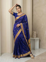 Violet Paithani Silk Saree with Jhumka Zari Motifs, Meenakari Peacock Pallu and Triple Muniya Border