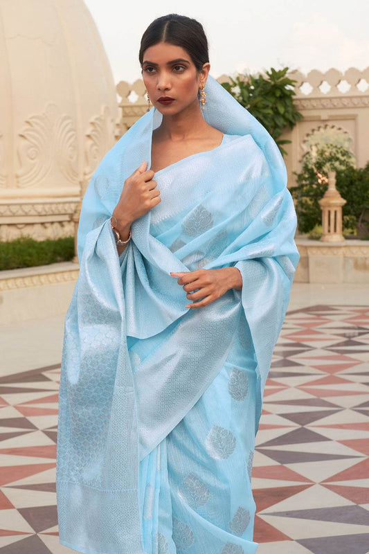 Powder Blue Linen Saree