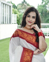 Designer Off White Soft Banarasi Silk Saree With Majesty Blouse Piece